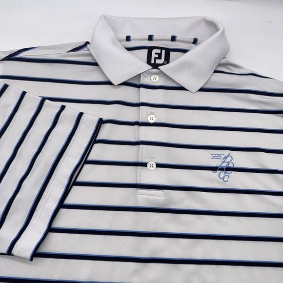 FootJoy Polo Shirt Mens Large Blue White Striped Golf Performance Stretch Logo - Picture 1 of 5